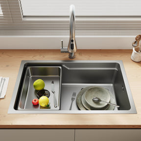 SONNI Waschbecken Küchenspüle 304 SUS Edelstahl, 70×43 cm, Einbauspüle mit 1 Becken,Wasserhahn,Unterbauspüle, mit Abtropfkorb und Dreieckigem Abfallsieb, Schmale Seite