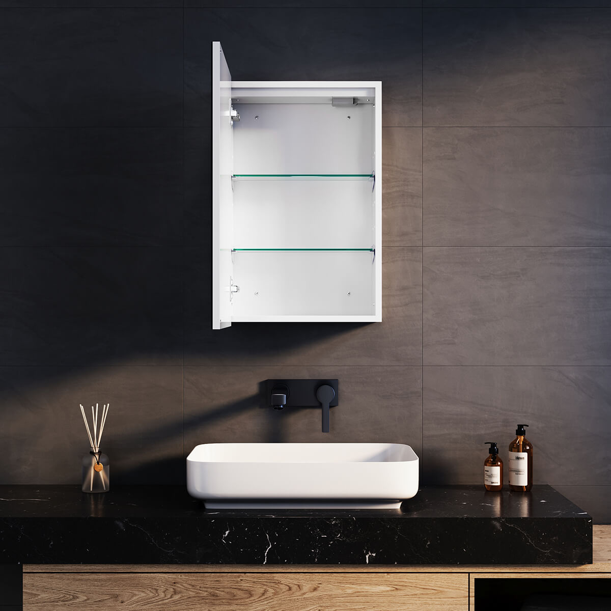 SONNI Spiegelschrank Bad mit Beleuchtung, 3 Lichtfarbe Einstellbar und Beschlagfrei LED Badezimmerschrank mit Kabelloses Scharnier Design Medizinschrank - Sonni Sanitär GmbH