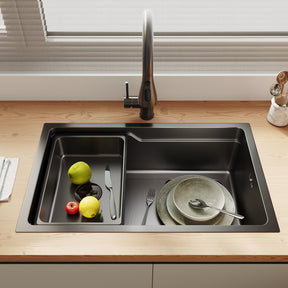 SONNI Waschbecken Küchenspüle 304 SUS Edelstahl, 70×43 cm, Einbauspüle mit 1 Becken,Wasserhahn,Unterbauspüle, mit Abtropfkorb und Dreieckigem Abfallsieb, Schmale Seite