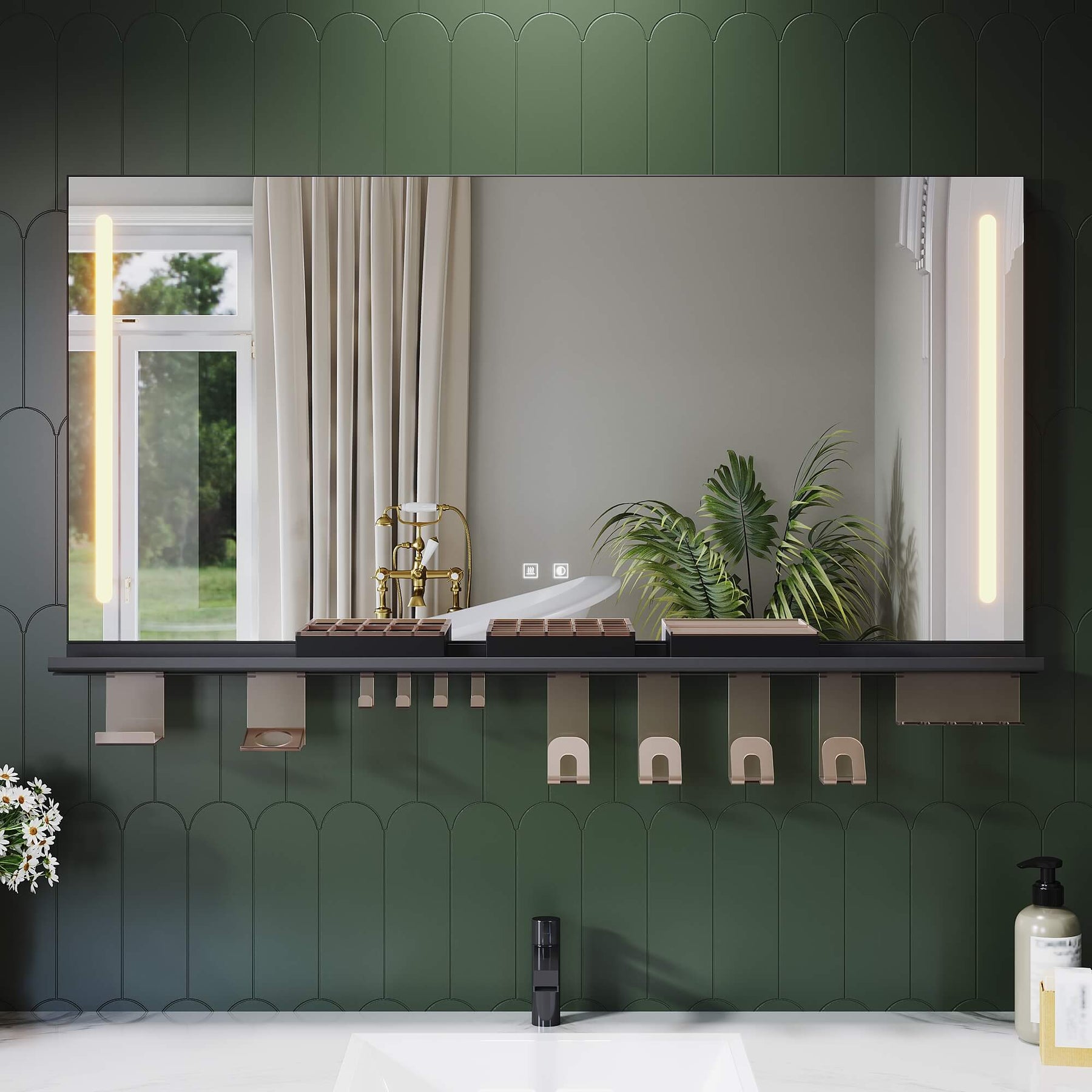 SONNI Badezimmerspiegel mit Beleuchtung 120x60 cm, LED Badspiegel mit Ablage, 3 einstellbare Lichtfarbe, Anti-Beschlag Wandspiegel mit Touchschalter