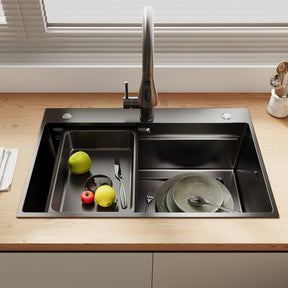 SONNI Spülbecken Küchenspüle 304 Edelstahl Waschbecken 70×45 cm, Einbauspüle mit 1 Becken,Wasserhahn,Unterbauspüle, Nanosilber/Diamantschwarz, inkl. Abtropfkorb & Abflusssieb, 3-Loch Breitkante