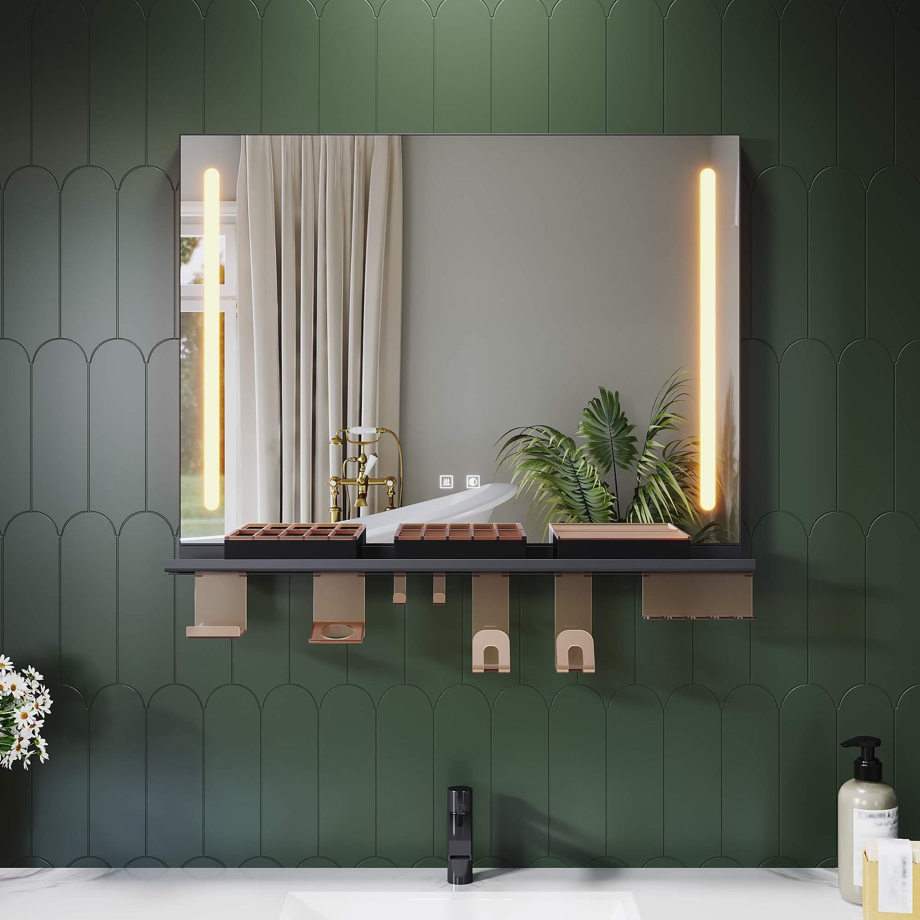 SONNI Badezimmerspiegel mit Beleuchtung 80x60 cm, LED Badspiegel mit Ablage, 3 einstellbare Lichtfarbe, Anti-Beschlag Wandspiegel mit Touchschalter