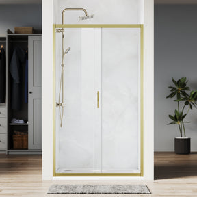SONNI Duschtür Schiebetür Duschabtrennung Gebürstetes Gold Aluminiumrahmen ESG Glas 100–120 cm Höhe 185 cm - Sonni Sanitär GmbH