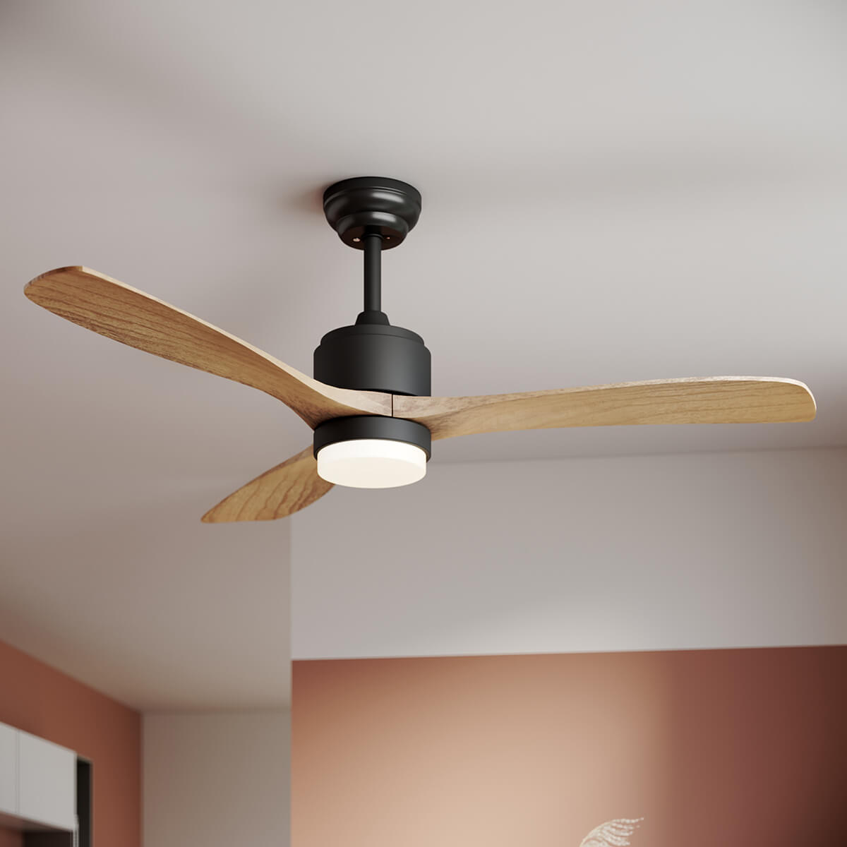 SONNI Deckenventilator mit Beleuchtung und Fernbedienung, 132 cm/, 5 Geschwindigkeiten, 3-Farben-Licht, DC-Motor/35W, Leise, Sommer-Winterbetrieb