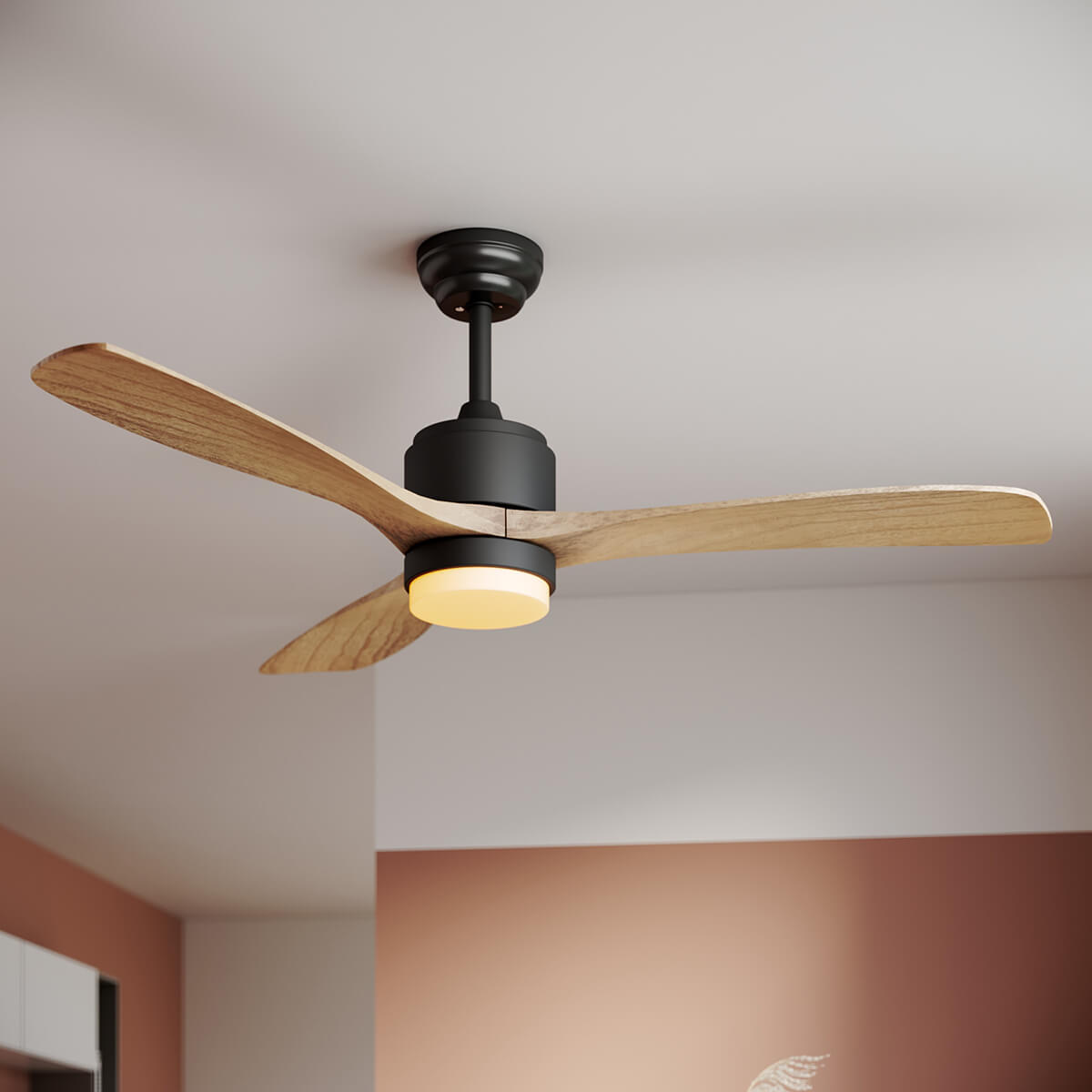 SONNI Deckenventilator mit Beleuchtung und Fernbedienung, 132 cm/, 5 Geschwindigkeiten, 3-Farben-Licht, DC-Motor/35W, Leise, Sommer-Winterbetrieb