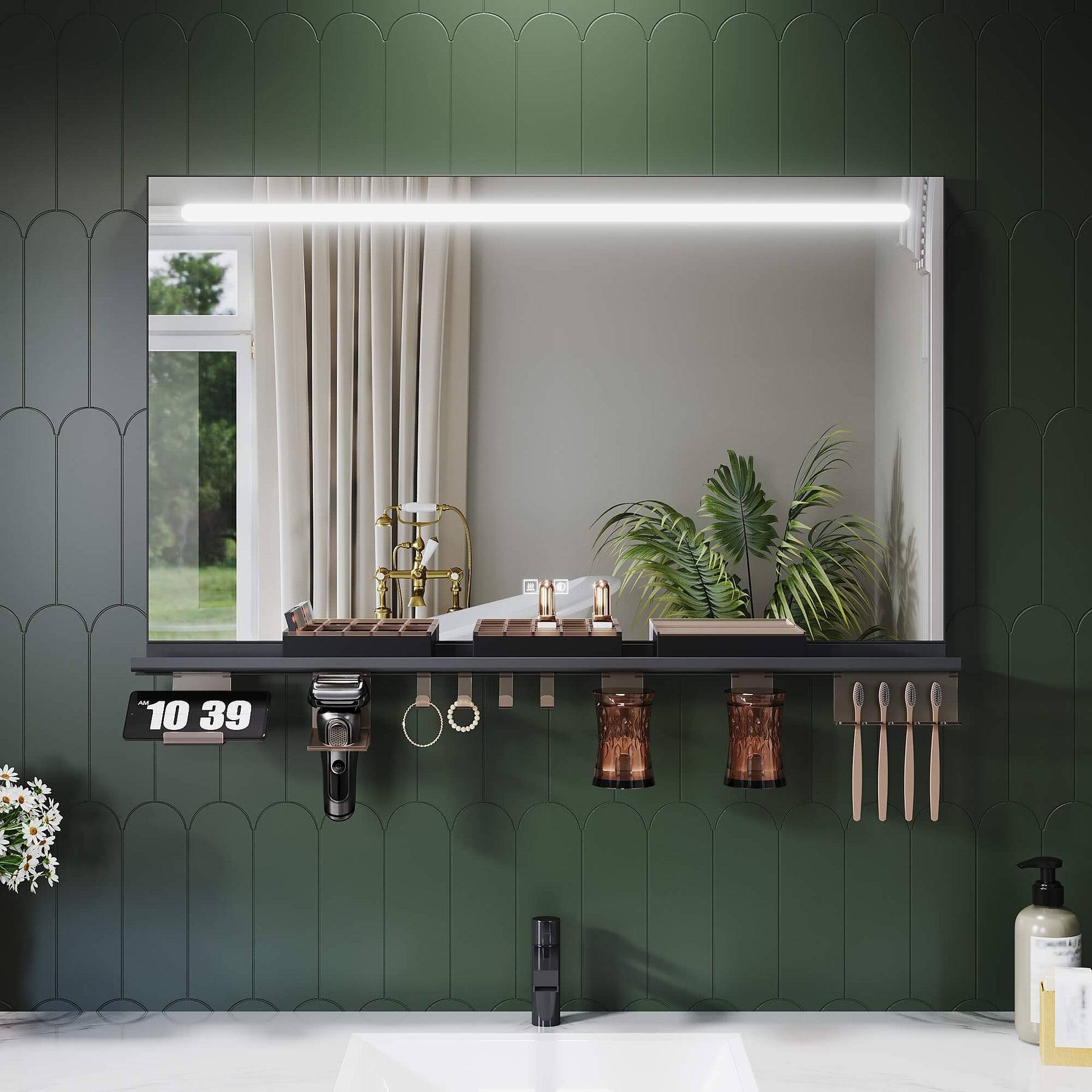 SONNI Badezimmerspiegel mit Beleuchtung 100x60 cm, LED Badspiegel mit Ablage, 3 einstellbare Lichtfarbe, Anti-Beschlag Wandspiegel mit Touchschalter