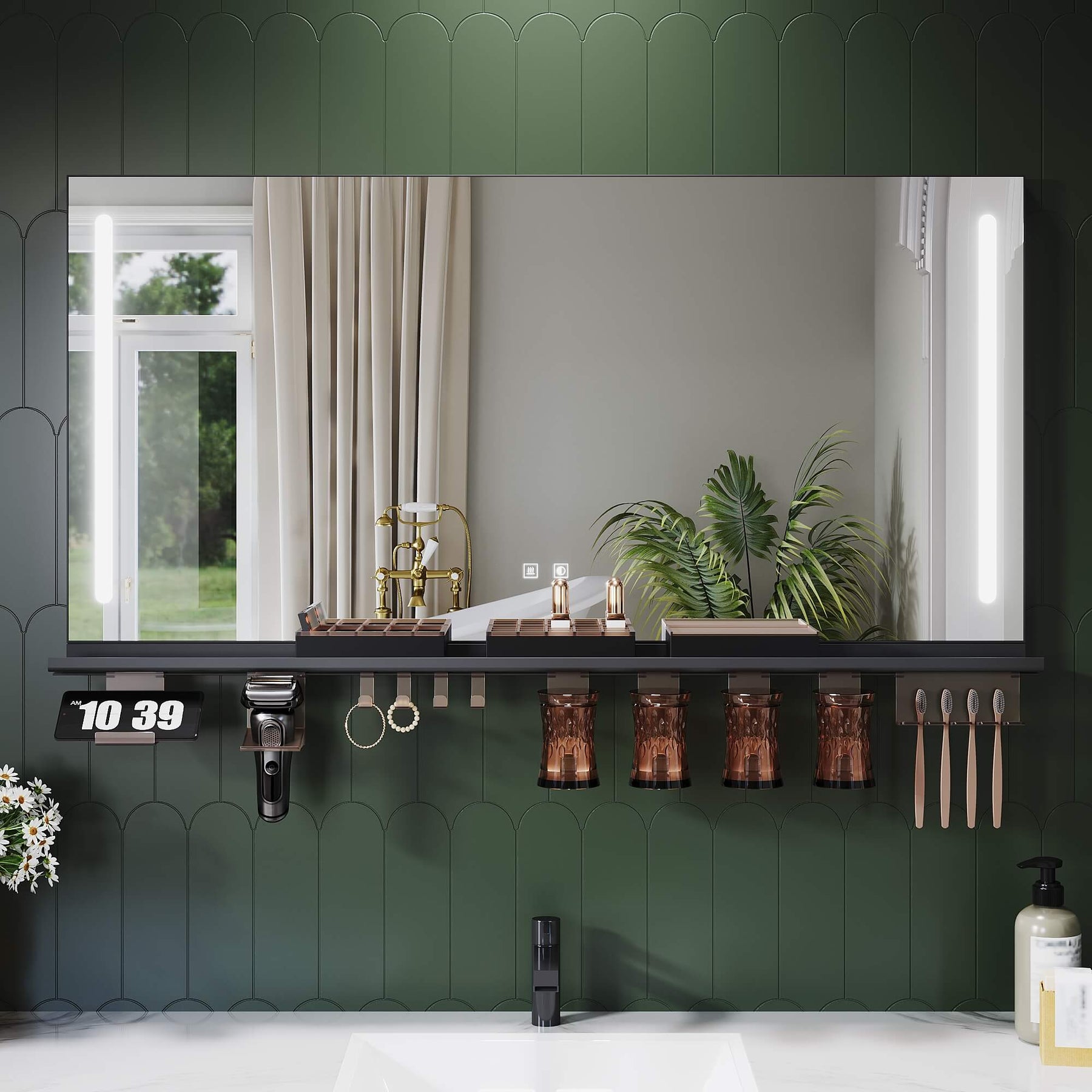 SONNI Badezimmerspiegel mit Beleuchtung 120x60 cm, LED Badspiegel mit Ablage, 3 einstellbare Lichtfarbe, Anti-Beschlag Wandspiegel mit Touchschalter