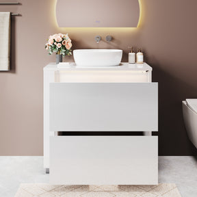 SONNI Freistehender Waschtisch mit LED-Sensorbeleuchtung, Aufsatzwaschbecken mit Doppeltüren und verstellbaren Ablagen, Badschrank 60 x 60 x 30 cm Weiß