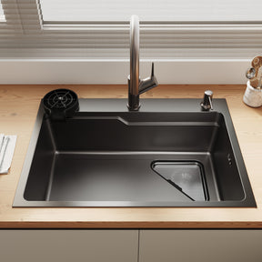 SONNI Waschbecken Küchenspüle 304 SUS Edelstahl, 70×48 cm, Einbauspüle mit 1 Becken, Unterbauspüle, mit Abtropfkorb und Dreieckigem Abfallsieb, 3-Loch Breitkante - Sonni Sanitär GmbH