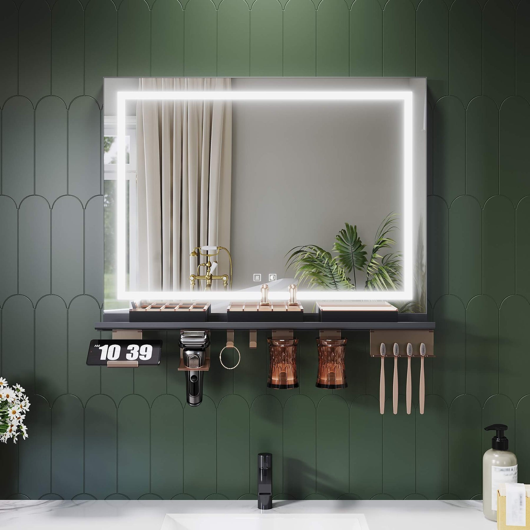 SONNI Badspiegel mit Beleuchtung & Ablage, Touch Badezimmerspiegel 3 Lichtfarben, Anti-Beschlag & Gedächtnisfunktion