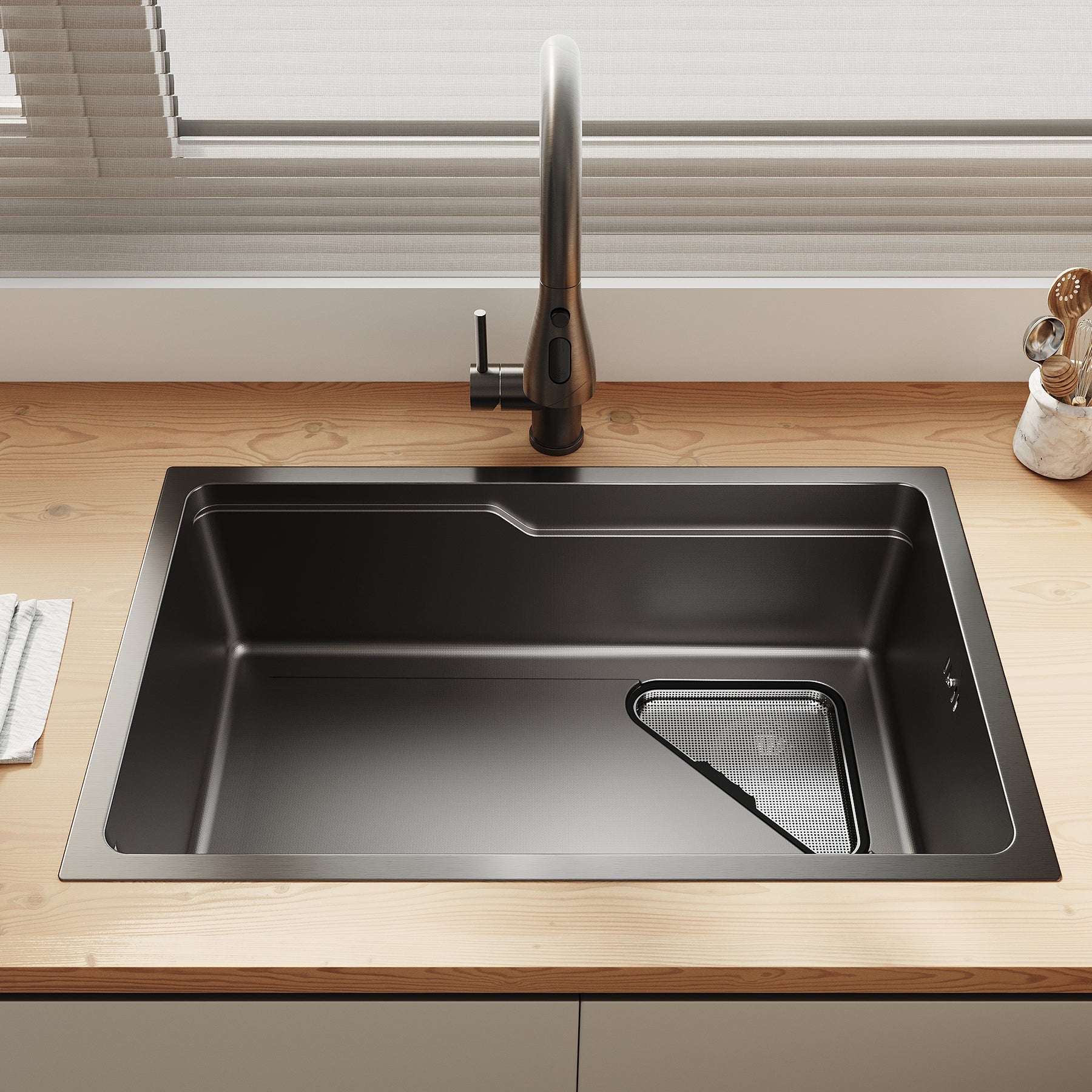 SONNI Waschbecken Küchenspüle 304 SUS Edelstahl, 70×43 cm, Einbauspüle mit 1 Becken,Wasserhahn,Unterbauspüle, mit Abtropfkorb und Dreieckigem Abfallsieb, Schmale Seite