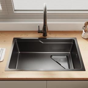 SONNI Waschbecken Küchenspüle 304 SUS Edelstahl, 70×43 cm, Einbauspüle mit 1 Becken,Wasserhahn,Unterbauspüle, mit Abtropfkorb und Dreieckigem Abfallsieb, Schmale Seite