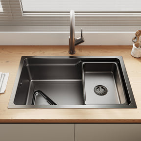 SONNI Waschbecken Küchenspüle 304 SUS Edelstahl, 70×43 cm, Einbauspüle mit 1 Becken, Unterbauspüle, mit Abtropfkorb und Dreieckigem Abfallsieb, Schmale Seite - Sonni Sanitär GmbH