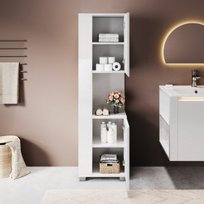 SONNI Badezimmerschrank mit Touch-LED-Beleuchtung, weißer Unterschrank mit 2 rechts öffnenden Türen und verstellbaren Einlegeböden, Geschlossen & Offenes Fach
