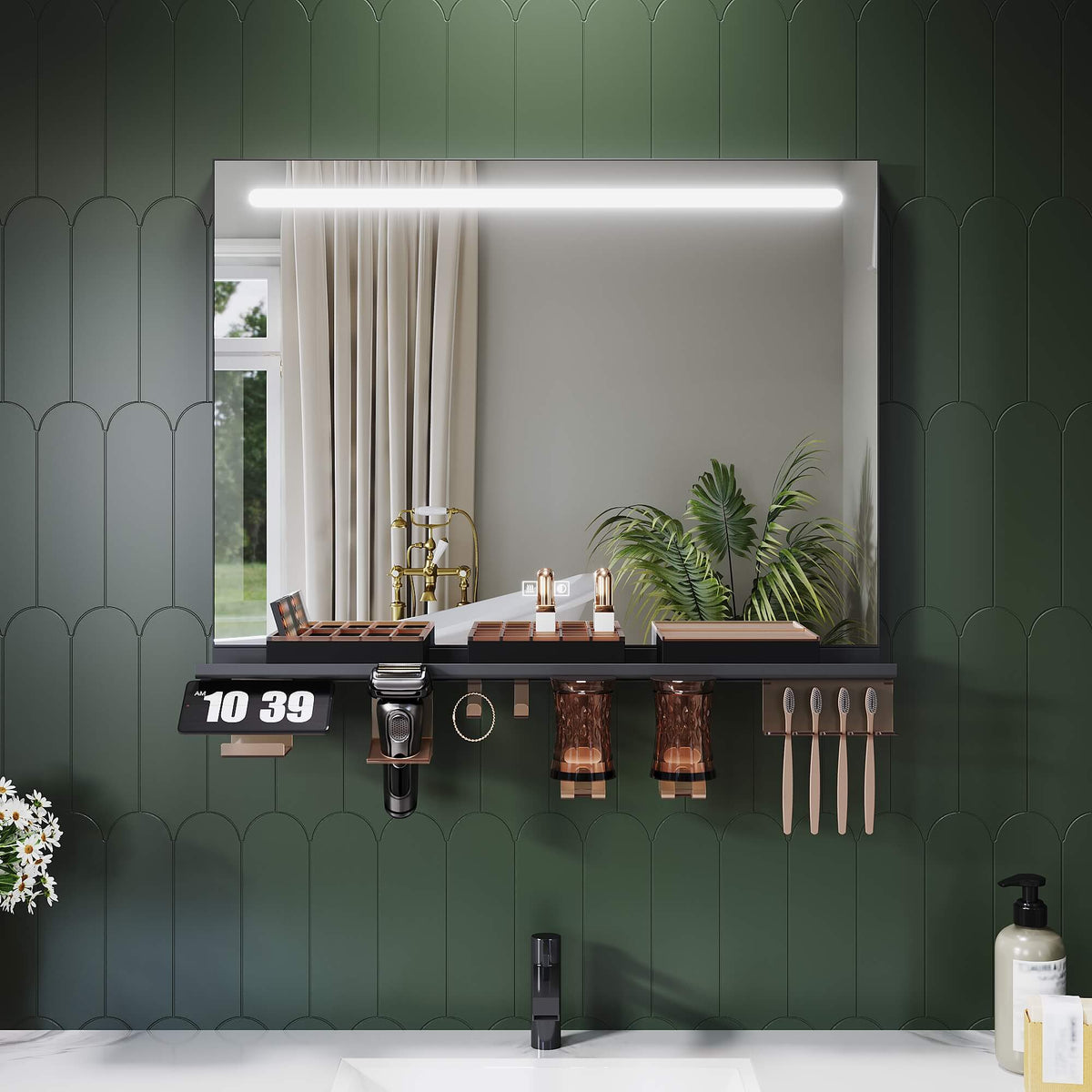 SONNI Badezimmerspiegel mit Beleuchtung 80x60 cm, LED Badspiegel mit Ablage, 3 einstellbare Lichtfarbe, Anti-Beschlag Wandspiegel mit Touchschalter