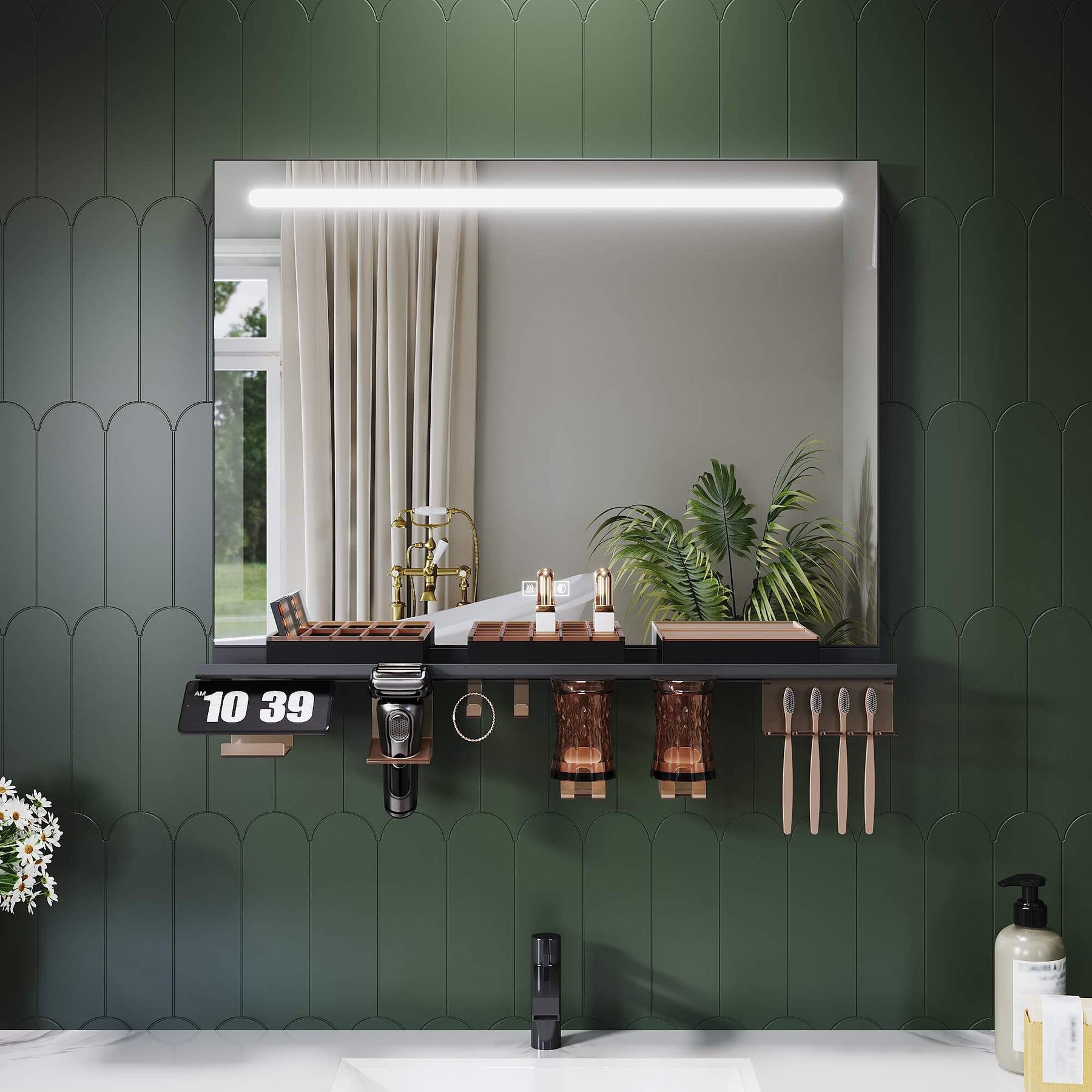 SONNI Badezimmerspiegel mit Beleuchtung 80x60 cm, LED Badspiegel mit Ablage, 3 einstellbare Lichtfarbe, Anti-Beschlag Wandspiegel mit Touchschalter