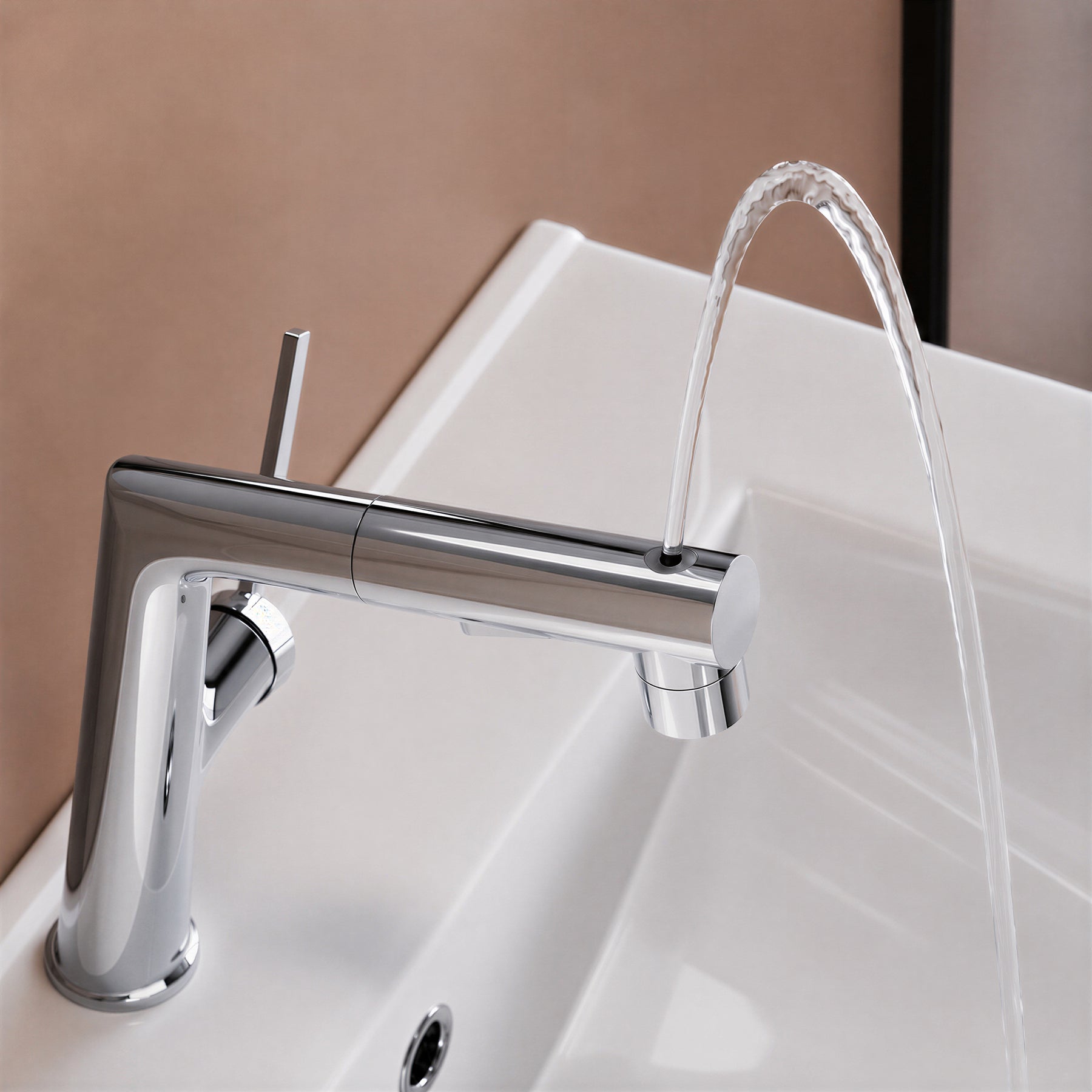 SONNI Waschtischarmatur verchromt, 3 Wasserauslassmodi Dualer Wasserfluss automatische Rückziehfunktion
