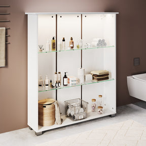 SONNI Badschrank mit LED-Sensoren,3 verstellbare Glasböden Badschrank mit 4 Kunststofffüßen 100 x 26 x 116 cm Weiß