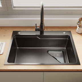 SONNI Waschbecken Küchenspüle 304 SUS Edelstahl, 70×48 cm, Einbauspüle mit 1 Becken,Wasserhahn,Unterbauspüle, mit Abtropfkorb und Dreieckigem Abfallsieb, 3-Loch Breitkante