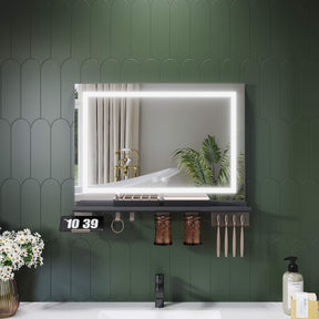 SONNI Badspiegel mit Beleuchtung 70x50cm + Ablage, Touch Badezimmerspiegel 3 Lichtfarben, Anti-Beschlag & Gedächtnisfunktion