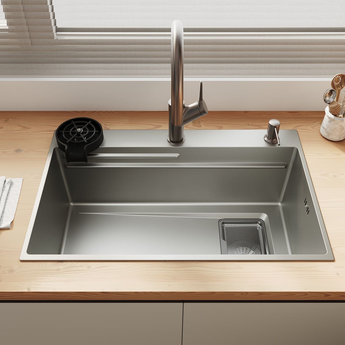 SONNI Spülbecken Küchenspüle 304 Edelstahl 70×45 cm, Einbauspüle mit 1 Becken, Unterbauspüle Silber, inkl. Abtropfkorb & Abflusssieb, 3-Loch Breitkante - Sonni Sanitär GmbH