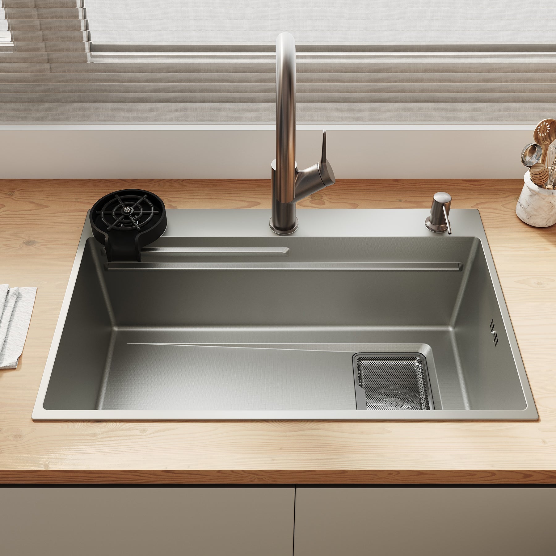 SONNI Spülbecken Küchenspüle 304 Edelstahl 70×45 cm, Einbauspüle mit 1 Becken, Unterbauspüle Silber, inkl. Abtropfkorb & Abflusssieb, 3-Loch Breitkante - Sonni Sanitär GmbH