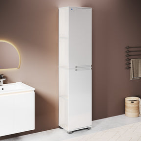 SONNI Badezimmerschrank mit Touch-LED-Beleuchtung, weißer Unterschrank mit 2 rechts öffnenden Türen und verstellbaren Einlegeböden, Geschlossen & Offenes Fach