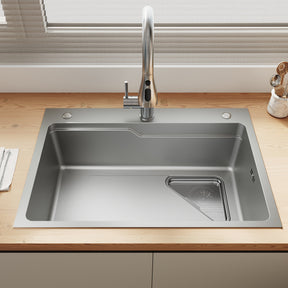 SONNI Waschbecken Küchenspüle 304 SUS Edelstahl, 70×48 cm, Einbauspüle mit 1 Becken,Wasserhahn,Unterbauspüle, mit Abtropfkorb und Dreieckigem Abfallsieb, 3-Loch Breitkante
