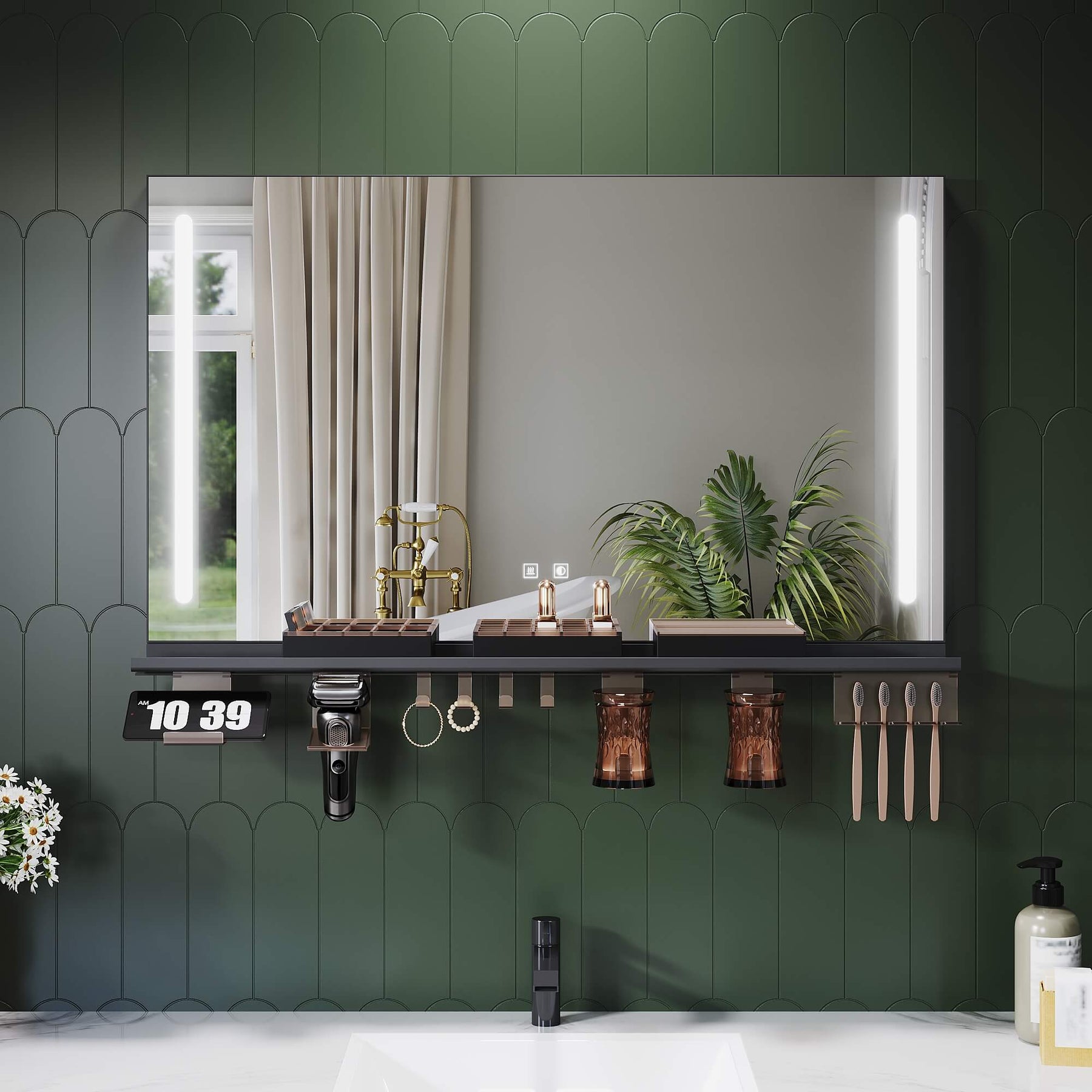 SONNI Badezimmerspiegel mit Beleuchtung 100x60 cm, LED Badspiegel mit Ablage, 3 einstellbare Lichtfarbe, Anti-Beschlag Wandspiegel mit Touchschalter