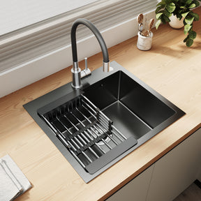 SONNI Küchenspüle Edelstahl mit Armatur Set, Spülbecken Schwarz 50 x 45 cm