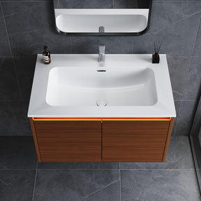SONNI Waschtisch Badmöbel Set mit Quarz Kunststein Waschbecken, LED Sensorbeleuchtung Push Open Türen 79 x 49,5 x 45 cm