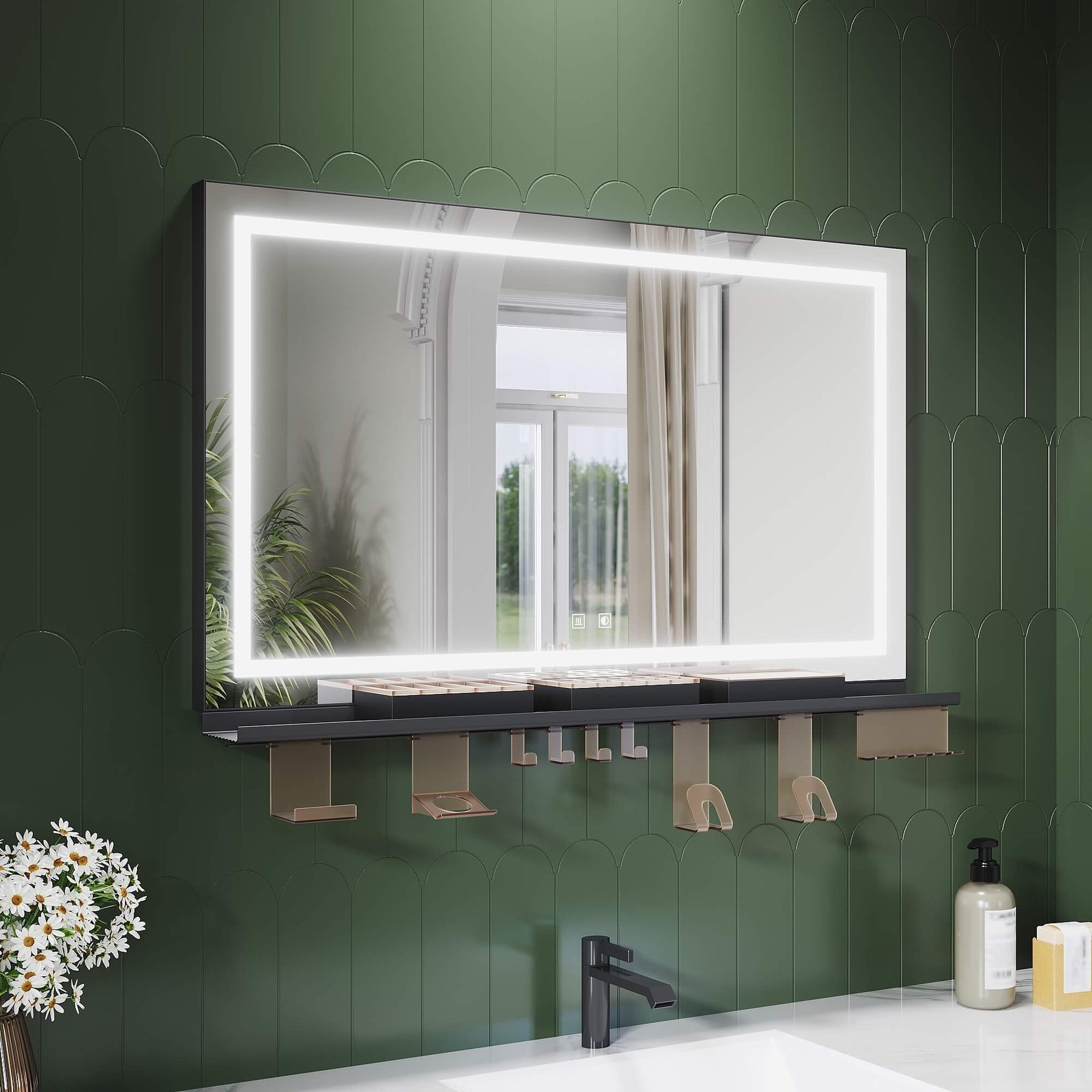 SONNI Badspiegel mit Beleuchtung 100x60cm +  Ablage, Touch Badezimmerspiegel 3 Lichtfarben, Anti-Beschlag & Gedächtnisfunktion