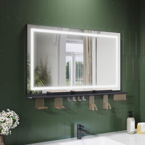 SONNI Badspiegel mit Beleuchtung 100x60cm +  Ablage, Touch Badezimmerspiegel 3 Lichtfarben, Anti-Beschlag & Gedächtnisfunktion