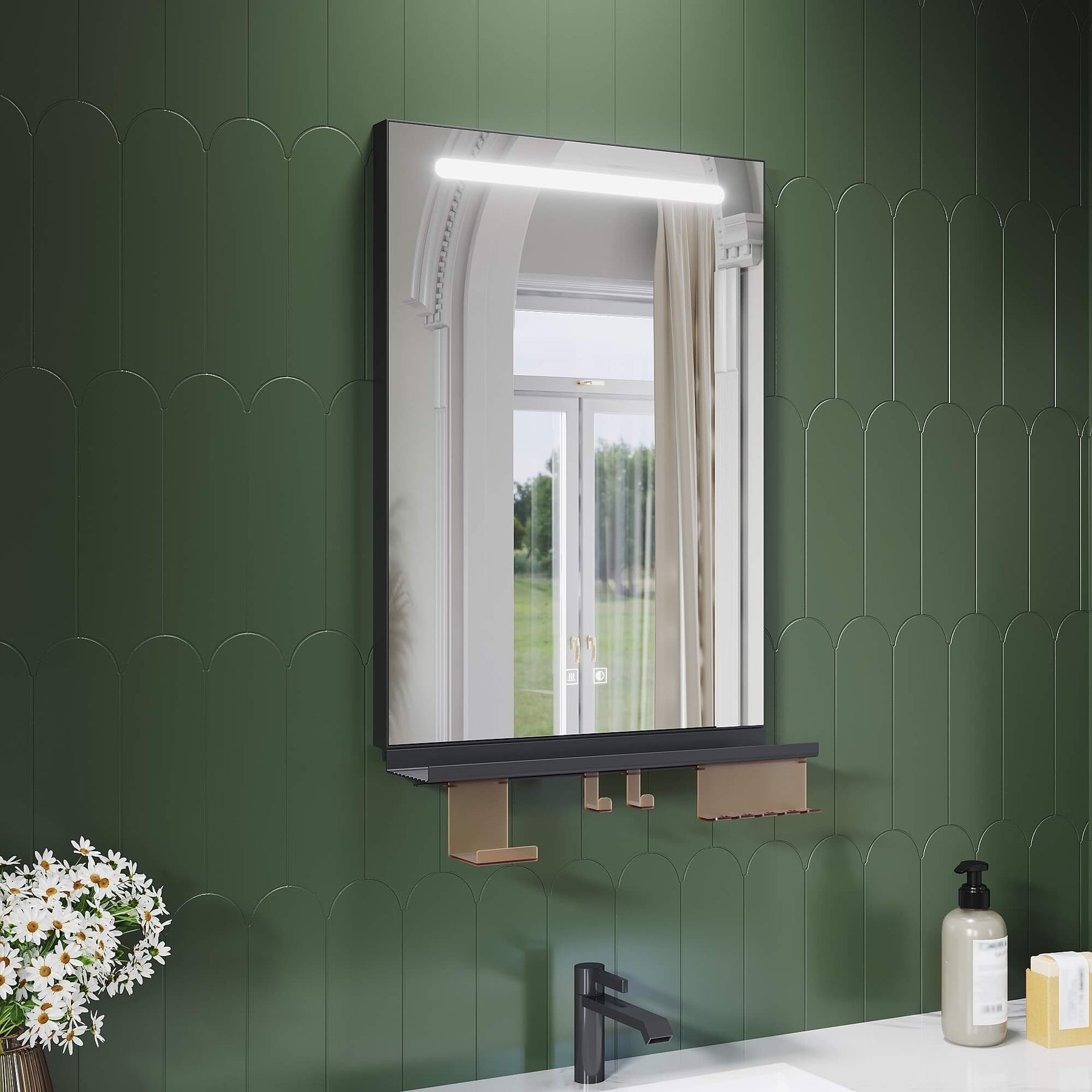 SONNI Badezimmerspiegel mit Beleuchtung 50x70 cm, LED Badspiegel mit Ablag, 3 einstellbare Lichtfarbe, Anti-Beschlag Wandspiegel mit Touchschalter