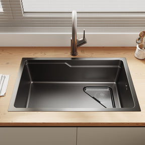 SONNI Waschbecken Küchenspüle 304 SUS Edelstahl, 70×43 cm, Einbauspüle mit 1 Becken, Unterbauspüle, mit Abtropfkorb und Dreieckigem Abfallsieb, Schmale Seite - Sonni Sanitär GmbH