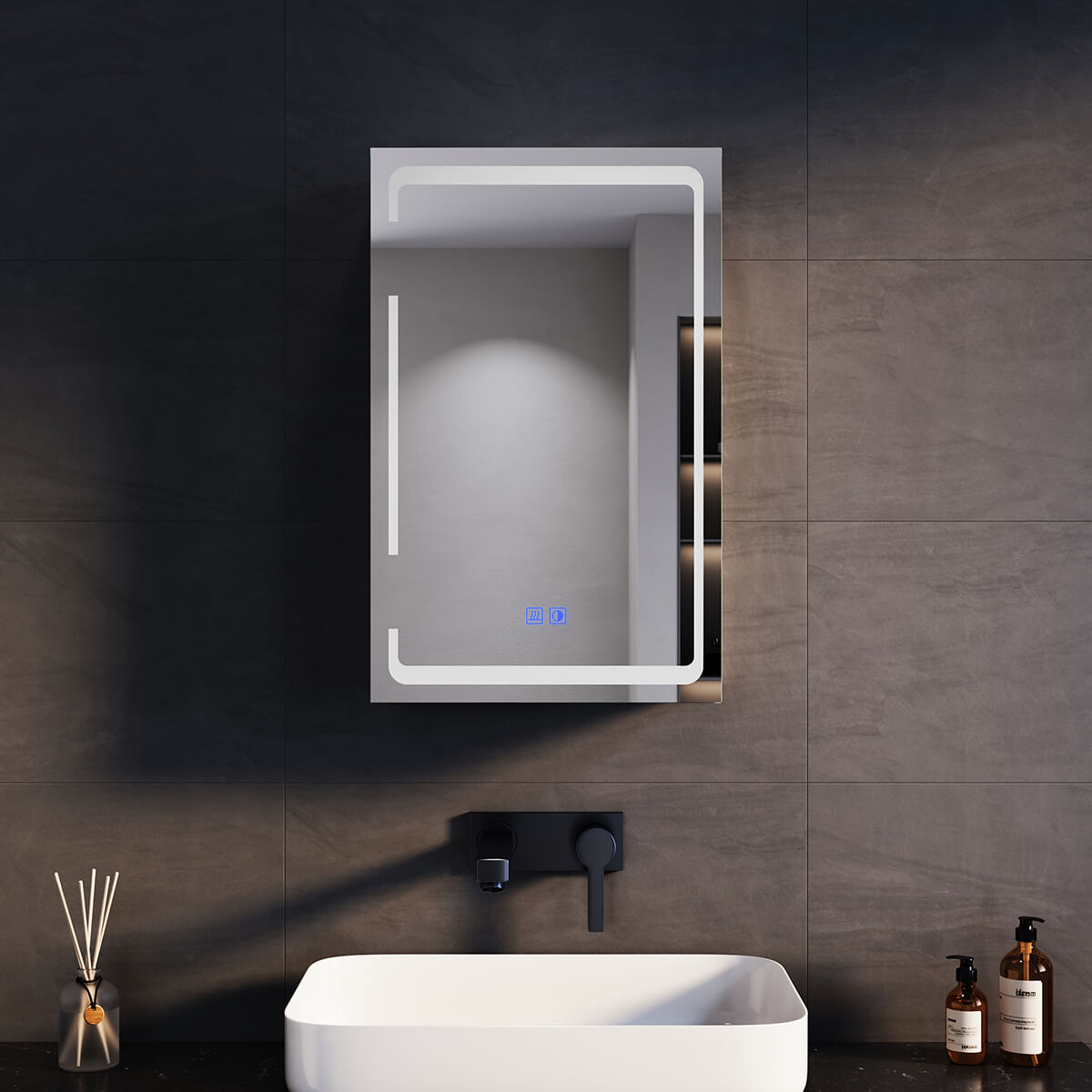SONNI Spiegelschrank Bad mit Beleuchtung, 3 Lichtfarbe Einstellbar und Beschlagfrei LED Badezimmerschrank mit Kabelloses Scharnier Design Medizinschrank - Sonni Sanitär GmbH