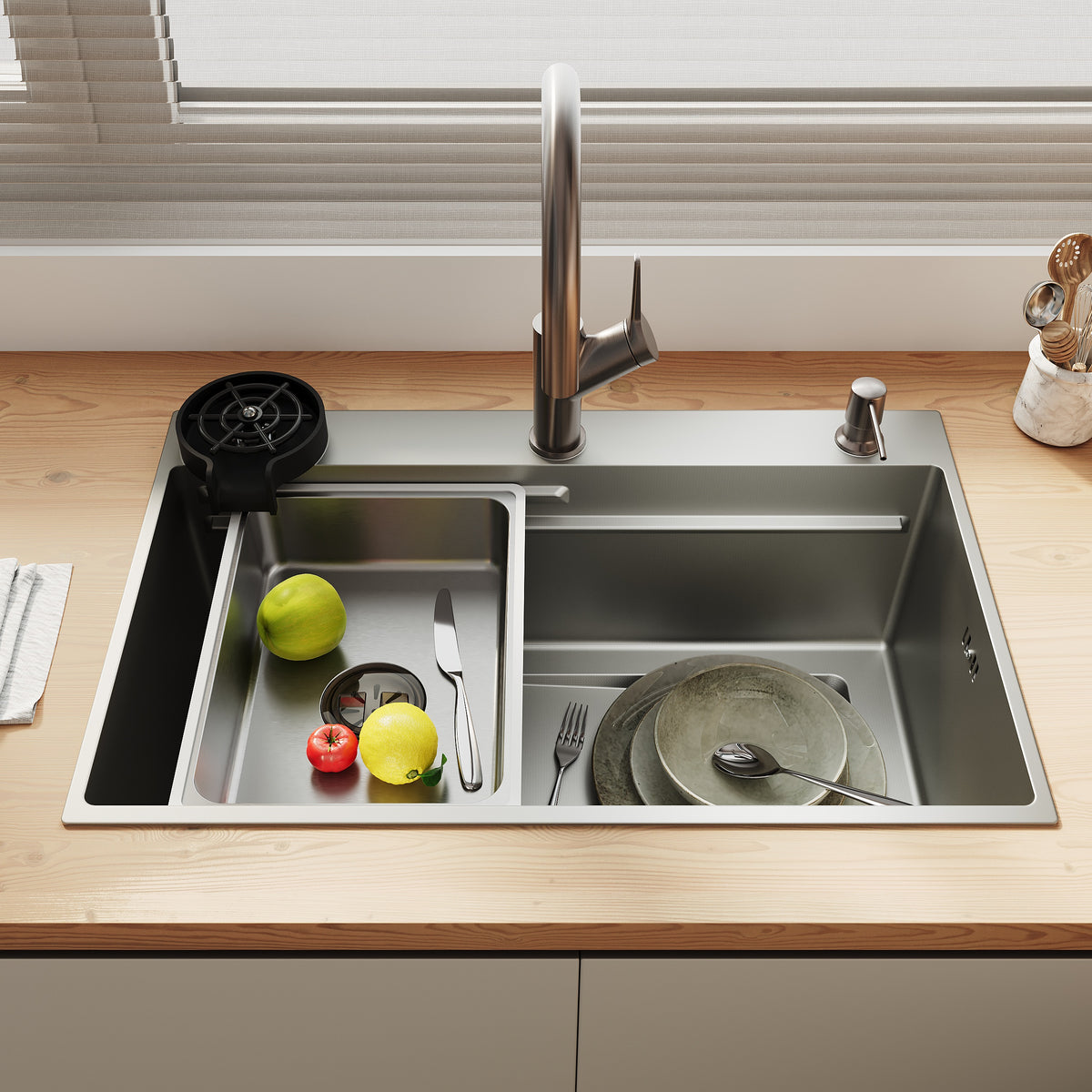 SONNI Spülbecken Küchenspüle 304 Edelstahl 70×45 cm, Einbauspüle mit 1 Becken, Unterbauspüle Silber, inkl. Abtropfkorb & Abflusssieb, 3-Loch Breitkante - Sonni Sanitär GmbH