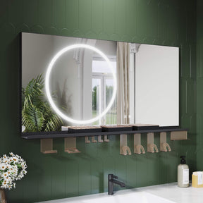 SONNI Badezimmerspiegel mit Beleuchtung 120x60 cm, LED Badspiegel mit Ablage, 3 einstellbare Lichtfarbe + Anti-Beschlag + Touchschalter, Ablage mit Handyhalter + Haken + Zahnbürstenhalte