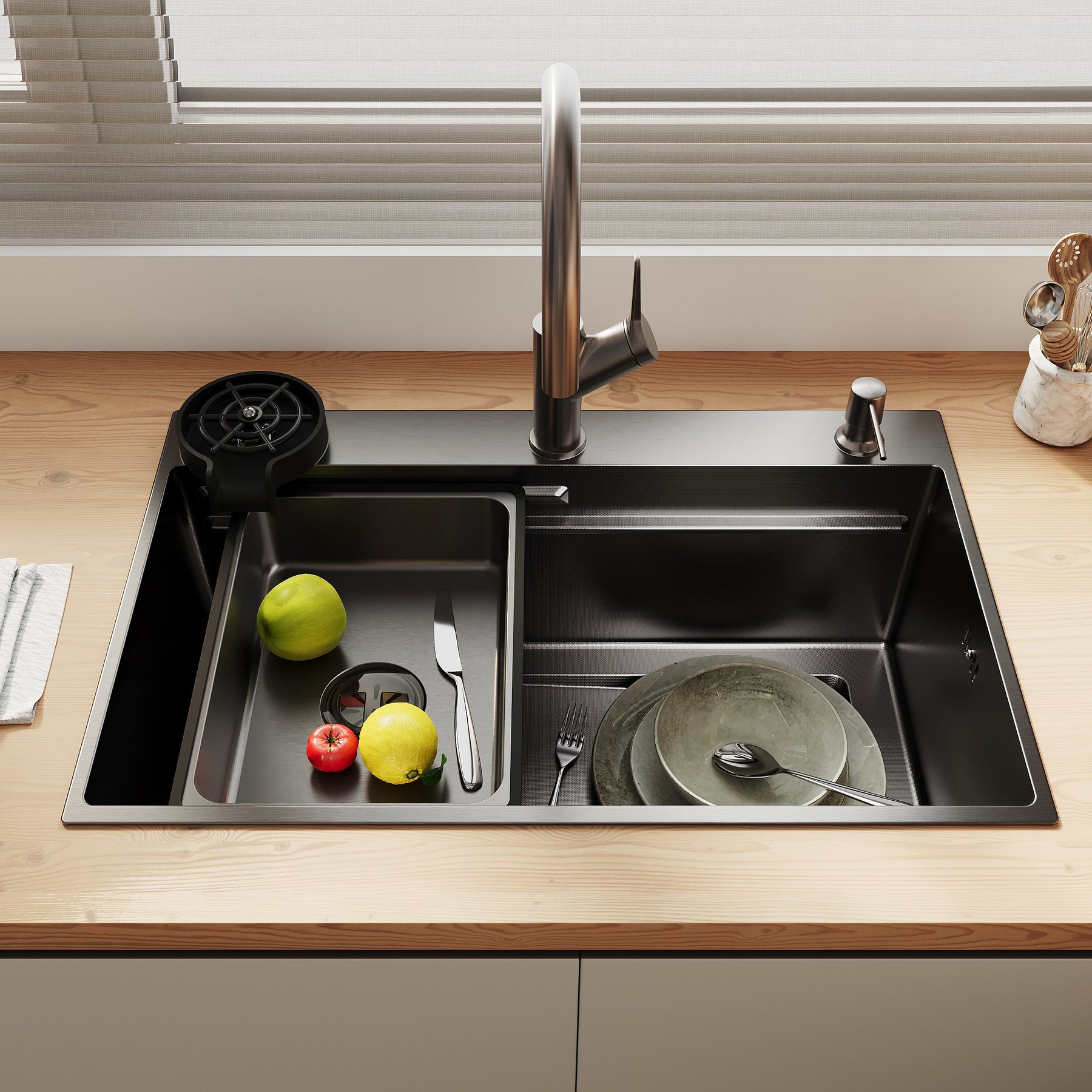 SONNI Spülbecken Küchenspüle 304 Edelstahl 70×45 cm, Einbauspüle mit 1 Becken, Unterbauspüle Silber, inkl. Abtropfkorb & Abflusssieb, 3-Loch Breitkante - Sonni Sanitär GmbH