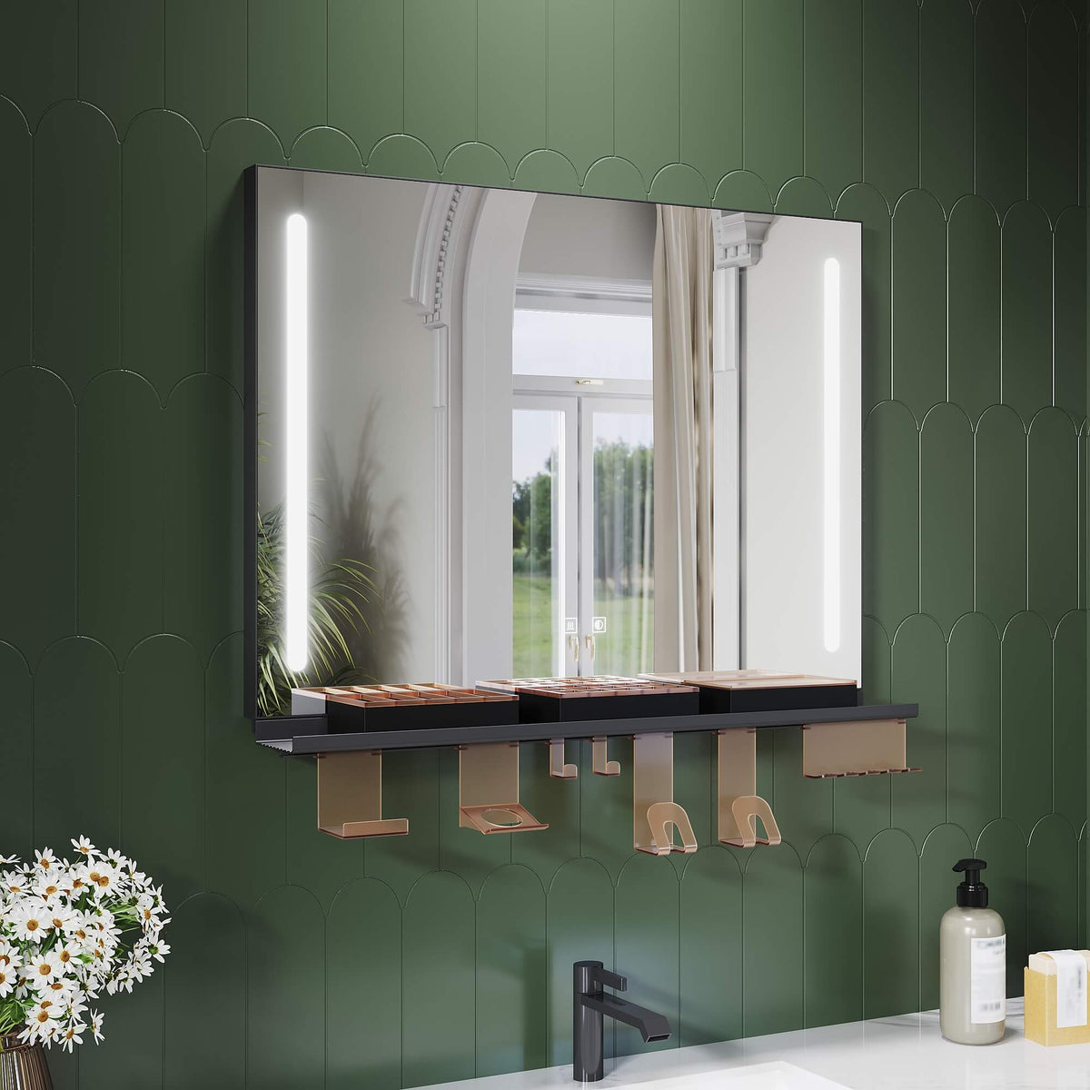 SONNI Badezimmerspiegel mit Beleuchtung 80x60 cm, LED Badspiegel mit Ablage, 3 einstellbare Lichtfarbe, Anti-Beschlag Wandspiegel mit Touchschalter