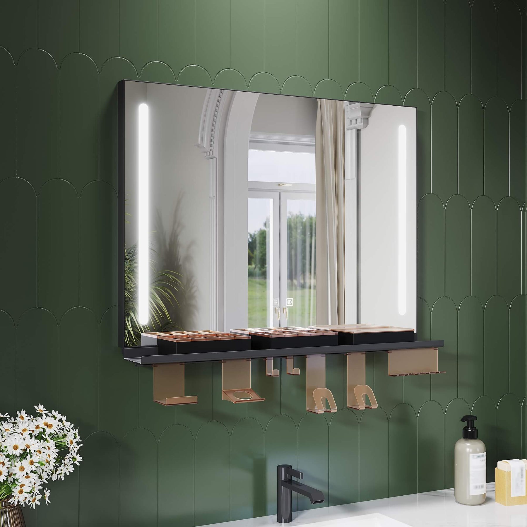 SONNI Badezimmerspiegel mit Beleuchtung 80x60 cm, LED Badspiegel mit Ablage, 3 einstellbare Lichtfarbe, Anti-Beschlag Wandspiegel mit Touchschalter