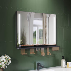 SONNI Badezimmerspiegel mit Beleuchtung 80x60 cm, LED Badspiegel mit Ablage, 3 einstellbare Lichtfarbe, Anti-Beschlag Wandspiegel mit Touchschalter