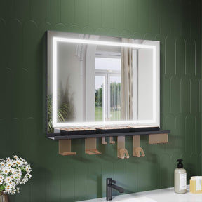 SONNI Badspiegel mit Beleuchtung & Ablage, Touch Badezimmerspiegel 3 Lichtfarben, Anti-Beschlag & Gedächtnisfunktion