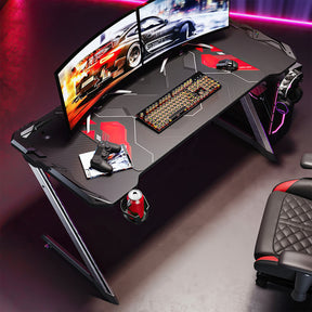 SONNI Gaming Schreibtisch mit LED 120cm Gaming Tisch RGB Gaming Schreibtisch Ergonomischer Tisch Gamer Tisch mit Getränkehalterung und Kopfhörerhaken Schwarz PC Tisch Klein