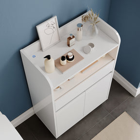 SONNI Badezimmer-Beistelltisch mit Touch-LED, 1 Schublade 2 Türen ausziehbarer Einlegeboden Aufbewahrungsmöbel 56 x 30 x 82 cm Weiß
