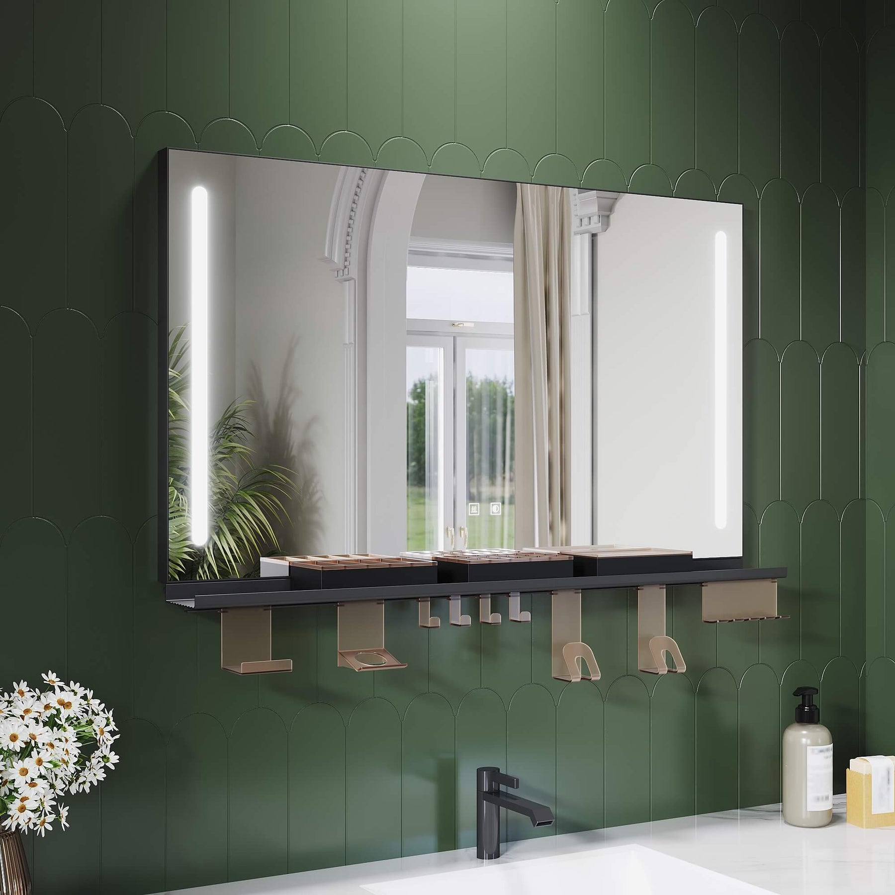 SONNI Badezimmerspiegel mit Beleuchtung 100x60 cm, LED Badspiegel mit Ablage, 3 einstellbare Lichtfarbe, Anti-Beschlag Wandspiegel mit Touchschalter