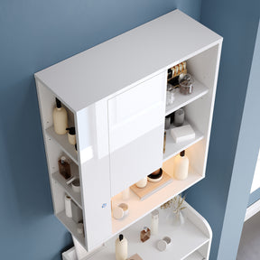 SONNI Wand-Badezimmerschrank mit LED-Sensor, Badschrank zur Wandmontage mit Tür und offenen Fächern 60 x 23 x 70 cm Weiß