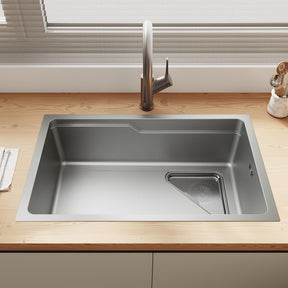 SONNI Waschbecken Küchenspüle 304 SUS Edelstahl, 70×43 cm, Einbauspüle mit 1 Becken, Unterbauspüle, mit Abtropfkorb und Dreieckigem Abfallsieb, Schmale Seite - Sonni Sanitär GmbH