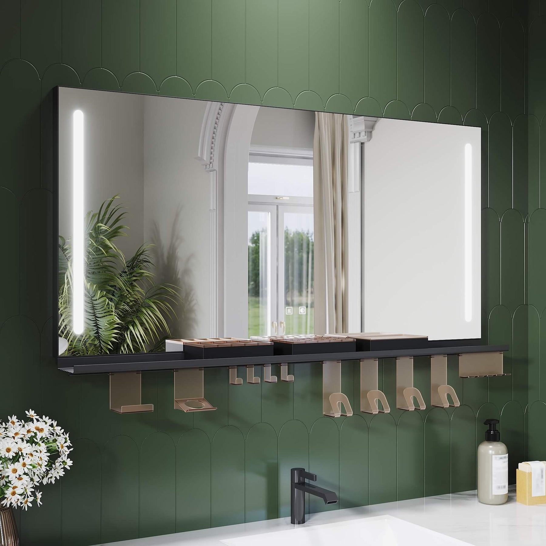 SONNI Badezimmerspiegel mit Beleuchtung 120x60 cm, LED Badspiegel mit Ablage, 3 einstellbare Lichtfarbe, Anti-Beschlag Wandspiegel mit Touchschalter