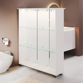 SONNI Badschrank mit LED-Sensoren,3 verstellbare Glasböden Badschrank mit 4 Kunststofffüßen 100 x 26 x 116 cm Weiß